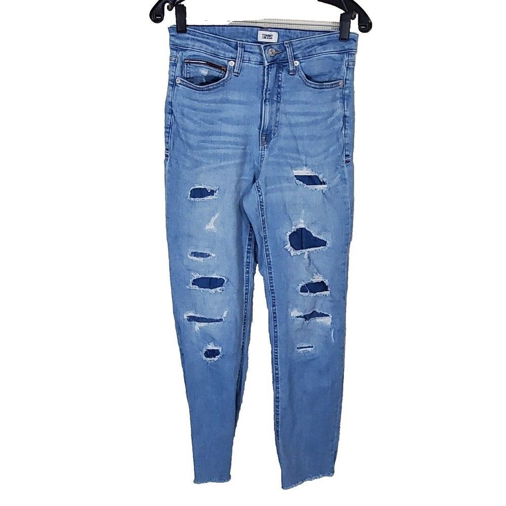 Tommy Hilfiger Jeans Womens 6 W28 Straight Leg High Rise Blue Distressed